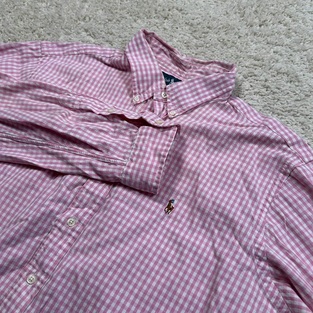 Ralph Lauren Button Down Shirt XXL Pink Gingham Classic Fit Long Sleeve Cotton